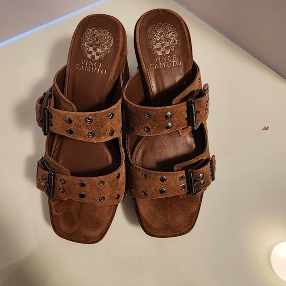 Vince Camuto Brown Suede Studded Heeled Sandal - Picture 7 of 7